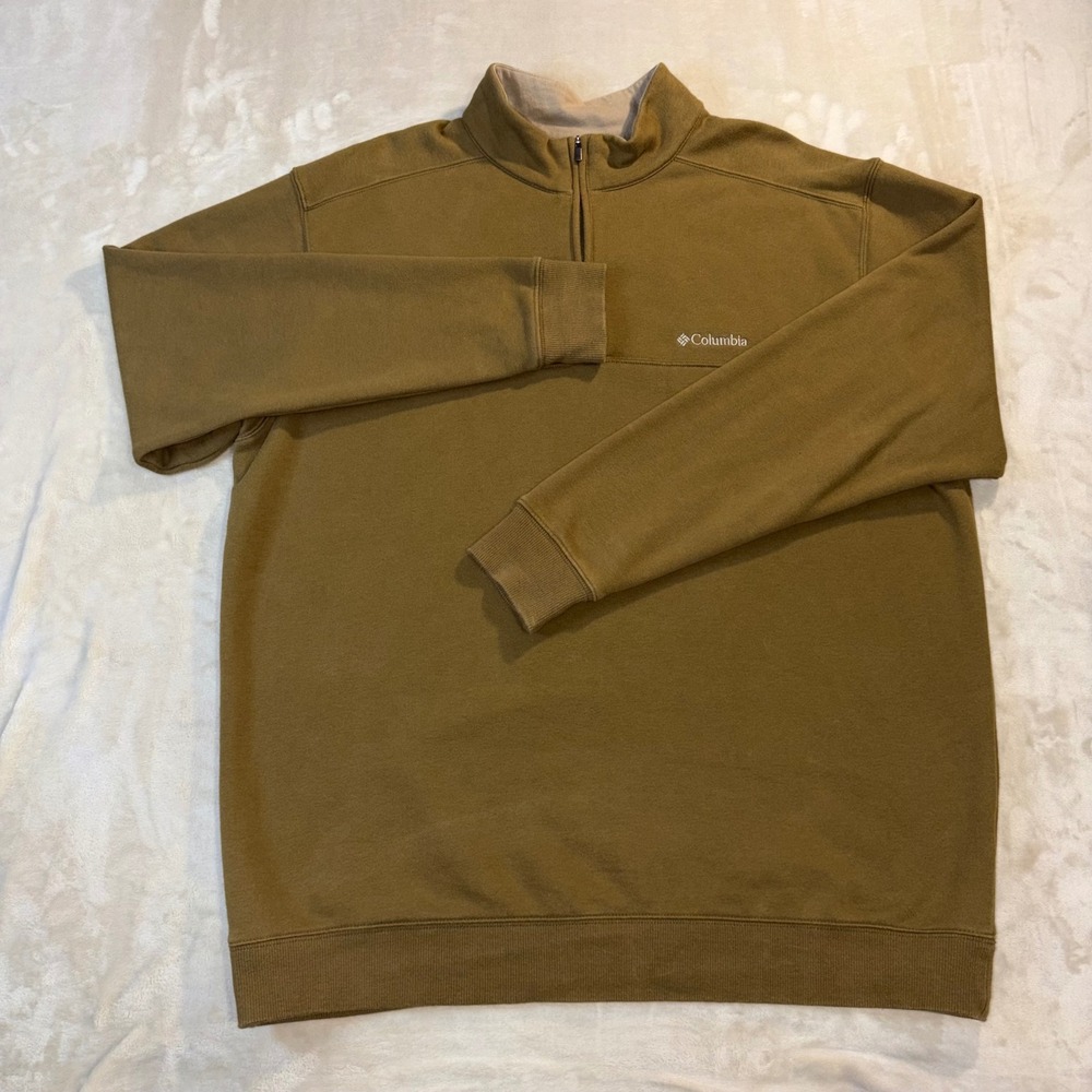 Columbia Mens XL Quarter Zip Fleece Sweatshirt Olive Brown AM6771 Pullover